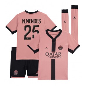 Paris Saint-Germain Nuno Mendes #25 Dětské Alternativní dres komplet 2024-25 Krátký Rukáv (+ trenýrky)